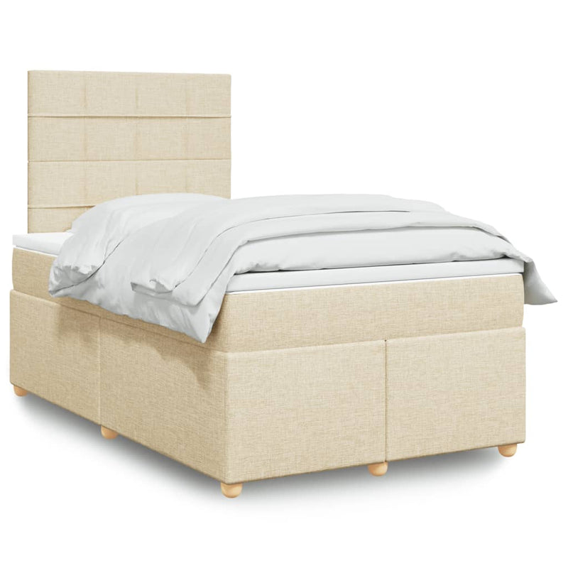Pat box spring cu saltea, crem, 120x200 cm, textil