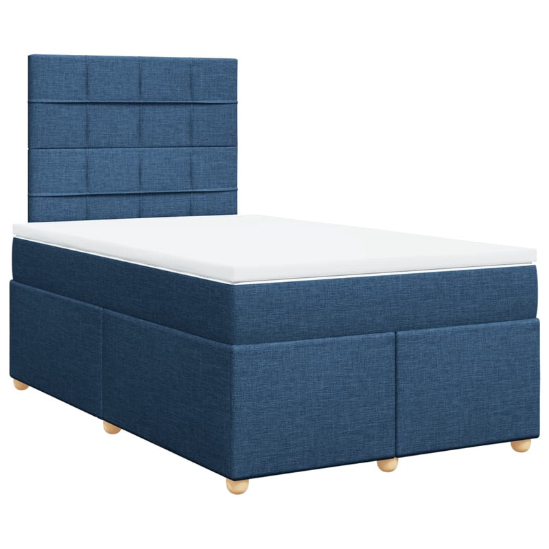 Pat box spring cu saltea, albastru, 120x200 cm, textil