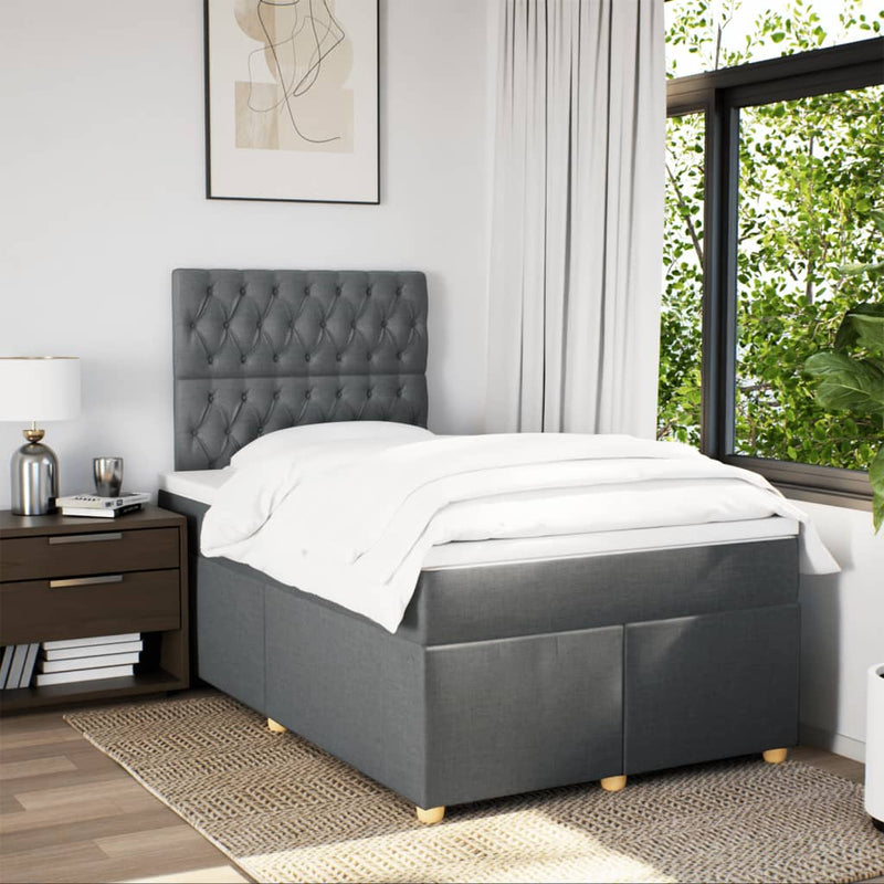 Pat box spring cu saltea, gri închis, 120x200 cm, textil