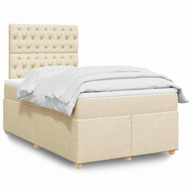 Pat box spring cu saltea, crem, 120x200 cm, textil