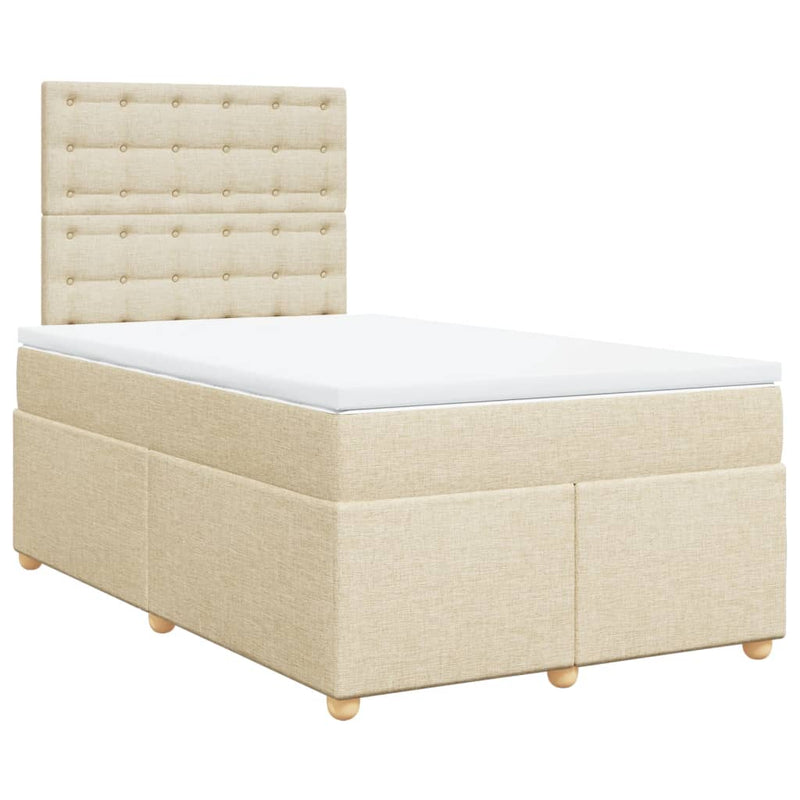 Pat box spring cu saltea, crem, 120x200 cm, textil