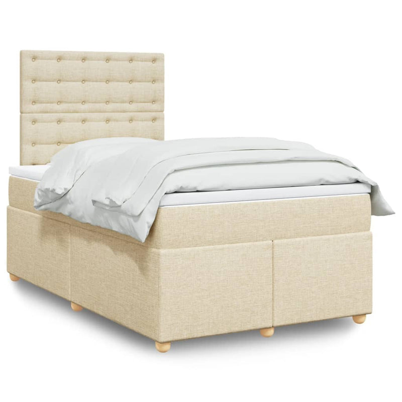 Pat box spring cu saltea, crem, 120x200 cm, textil