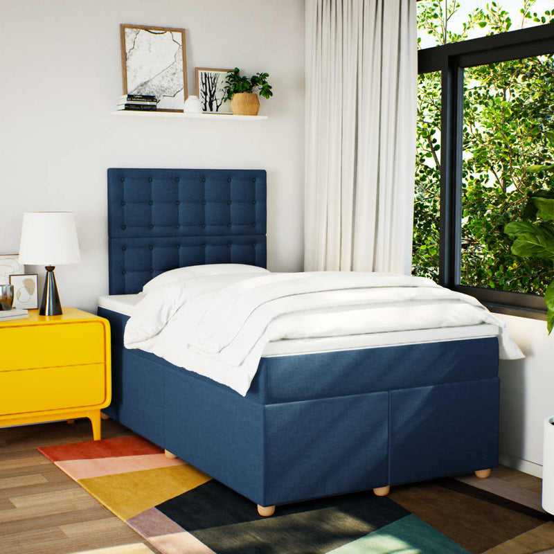 Pat box spring cu saltea, albastru, 120x200 cm, textil