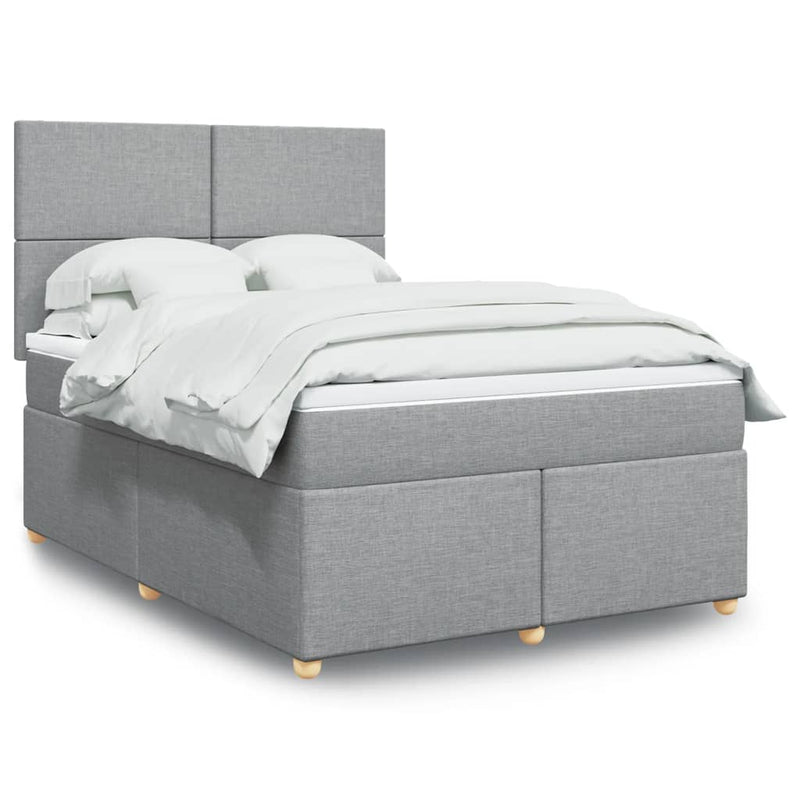 Pat box spring cu saltea, gri deschis, 140x190 cm, textil