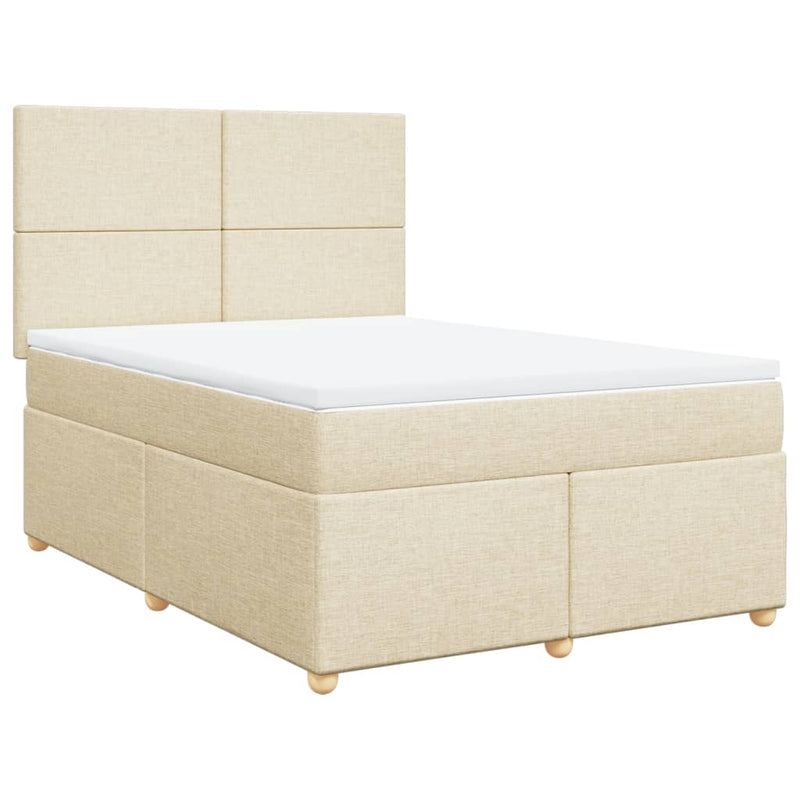 Pat box spring cu saltea, crem, 140x200 cm, textil