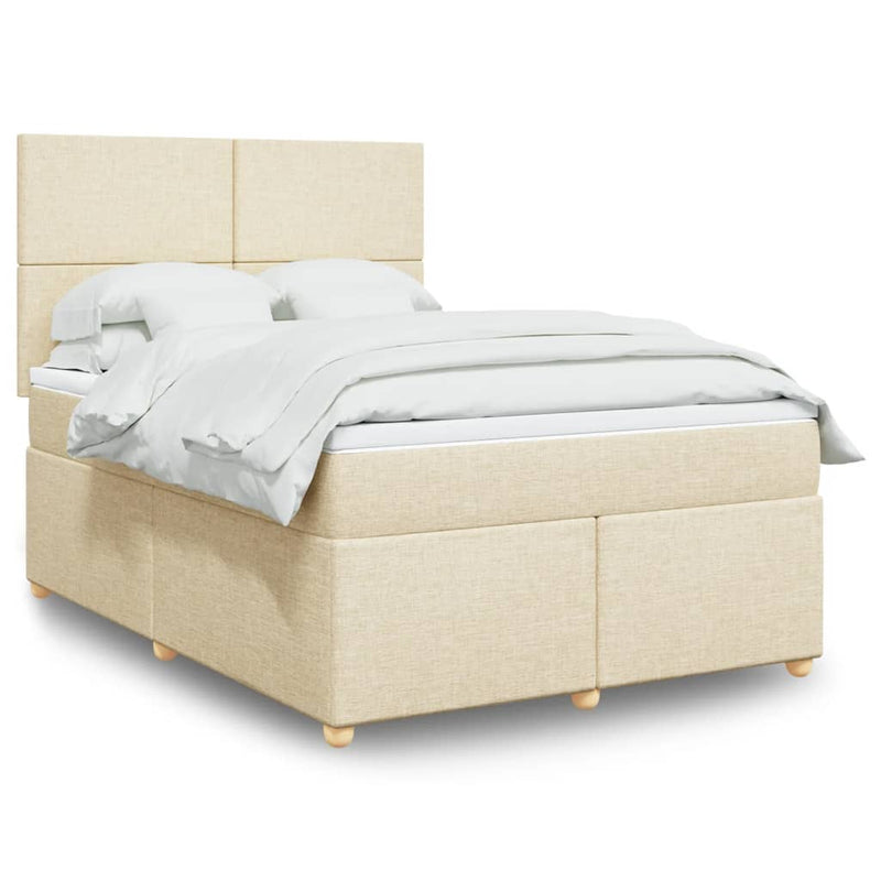 Pat box spring cu saltea, crem, 140x200 cm, textil