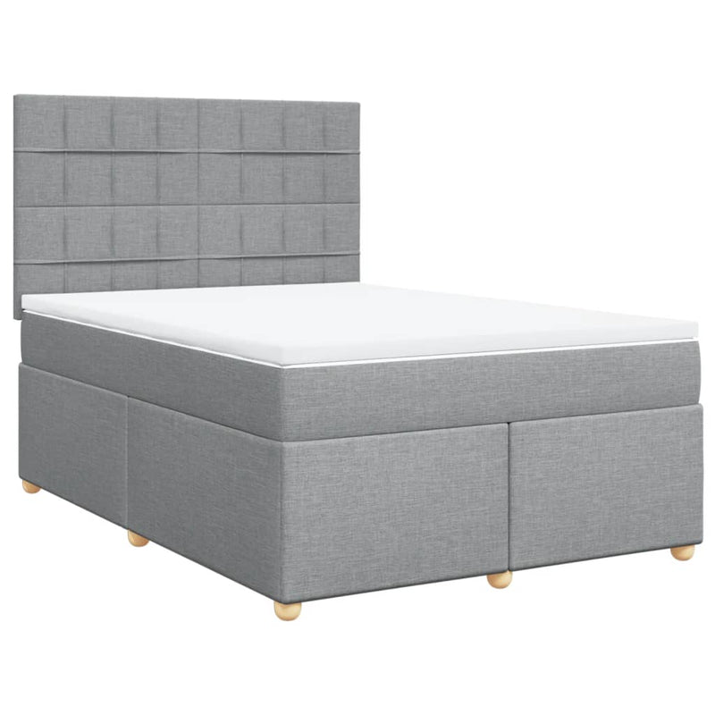 Pat box spring cu saltea, gri deschis, 140x190 cm, textil