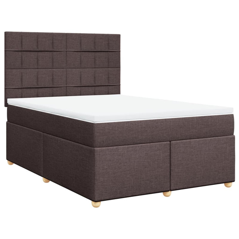 Pat box spring cu saltea, maro închis, 140x200 cm, textil