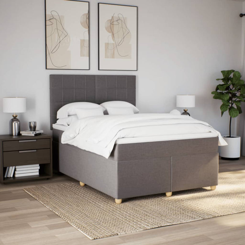Pat box spring cu saltea, gri taupe, 140x200 cm, textil