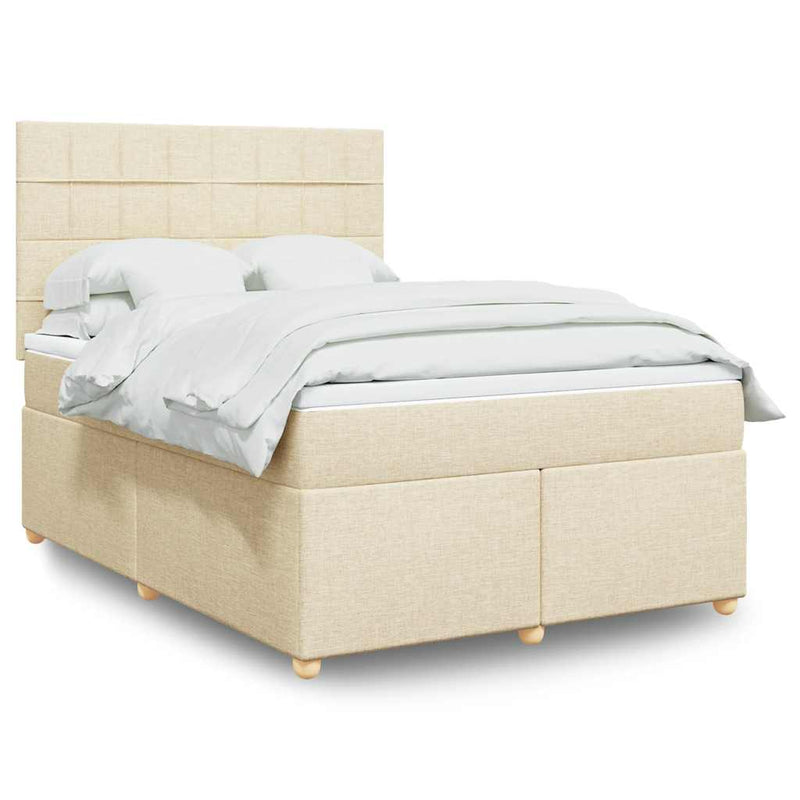 Pat box spring cu saltea, crem, 140x200 cm, textil