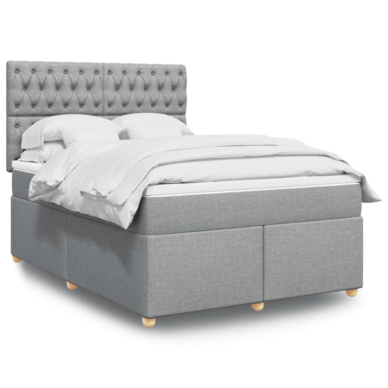 Pat box spring cu saltea, gri deschis, 140x190 cm, textil