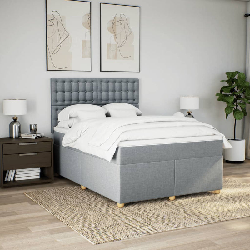 Pat box spring cu saltea, gri deschis, 140x190 cm, textil