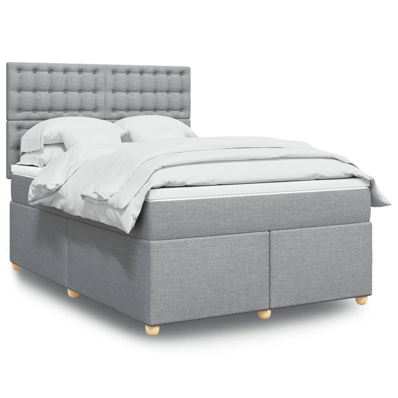 Pat box spring cu saltea, gri deschis, 140x190 cm, textil