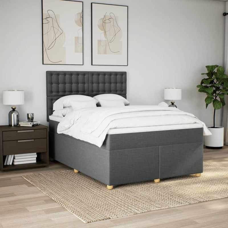 Pat box spring cu saltea, gri închis, 140x190 cm, textil