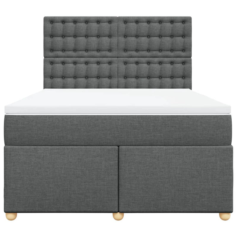 Pat box spring cu saltea, gri închis, 140x190 cm, textil