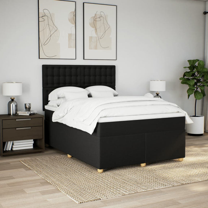 Pat box spring cu saltea, negru, 140x190 cm, textil