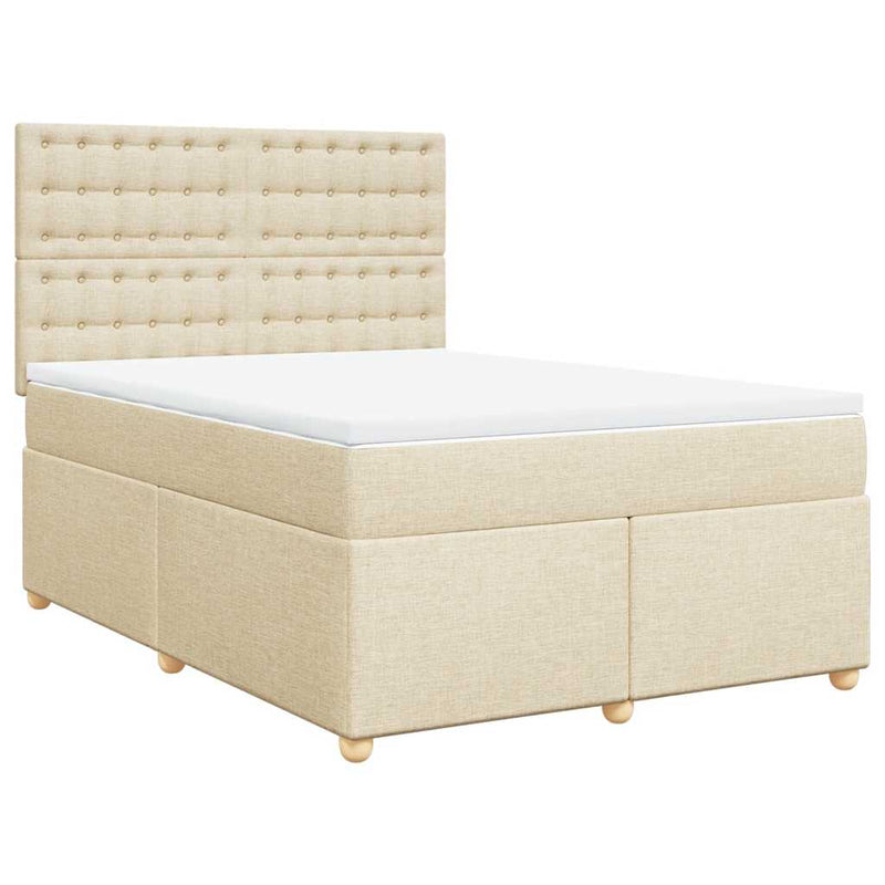 Pat box spring cu saltea, crem, 140x200 cm, textil