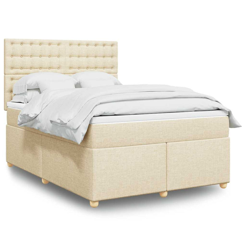 Pat box spring cu saltea, crem, 140x200 cm, textil