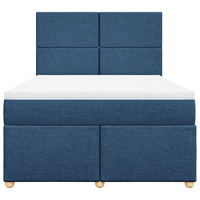 Pat continental cu saltea, albastru, 140x200cm, material textil