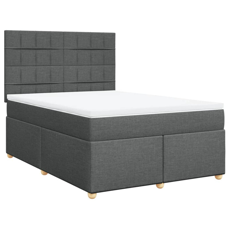 Pat box spring cu saltea, gri închis, 140x200 cm, textil