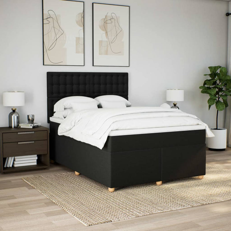 Pat box spring cu saltea, negru, 140x200 cm, textil