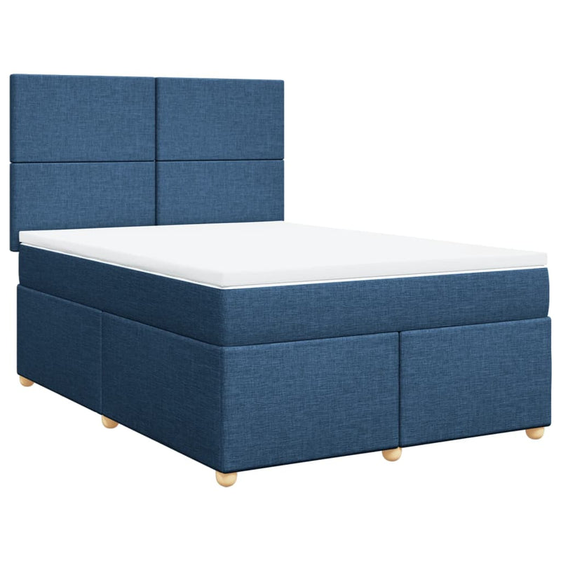 Pat continental cu saltea, albastru, 160x200cm, material textil