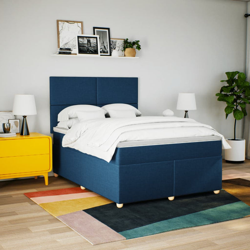 Pat continental cu saltea, albastru, 160x200cm, material textil