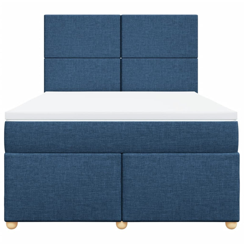 Pat continental cu saltea, albastru, 160x200cm, material textil