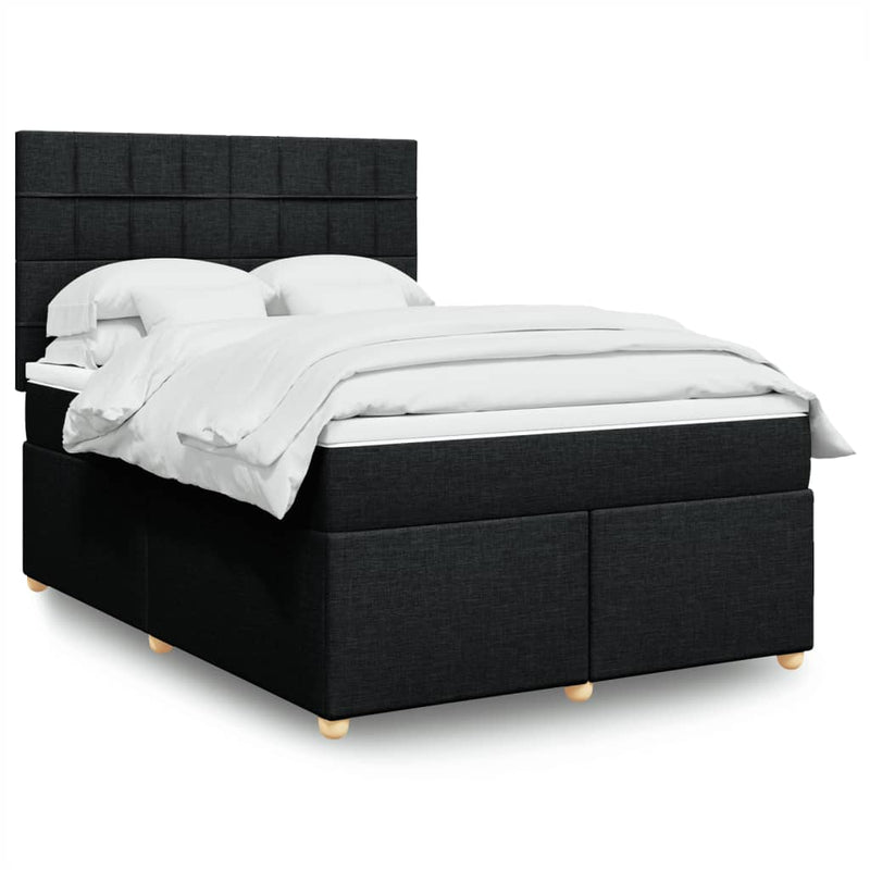 Pat box spring cu saltea, negru, 160x200 cm, textil