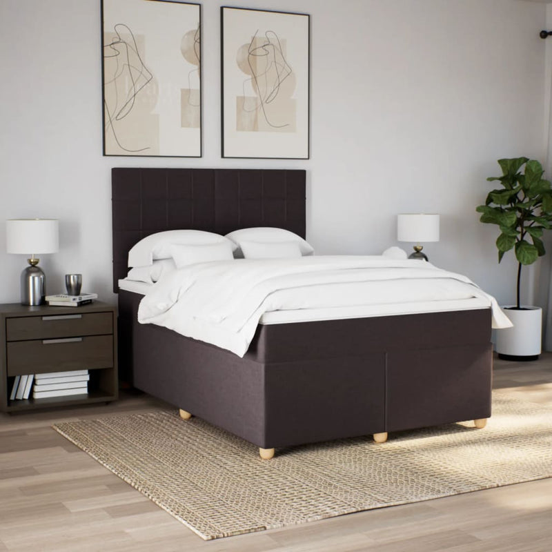 Pat box spring cu saltea, maro închis, 160x200 cm, textil