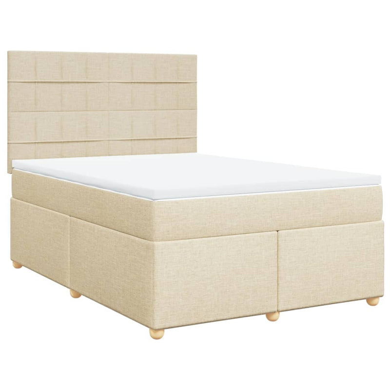 Pat box spring cu saltea, crem, 160x200 cm, material textil