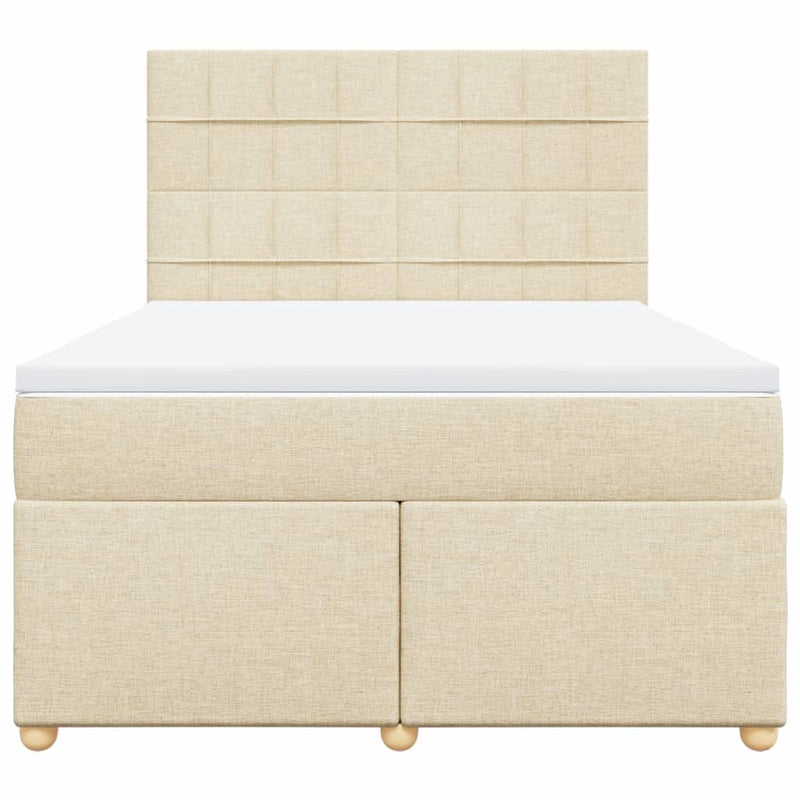 Pat box spring cu saltea, crem, 160x200 cm, material textil