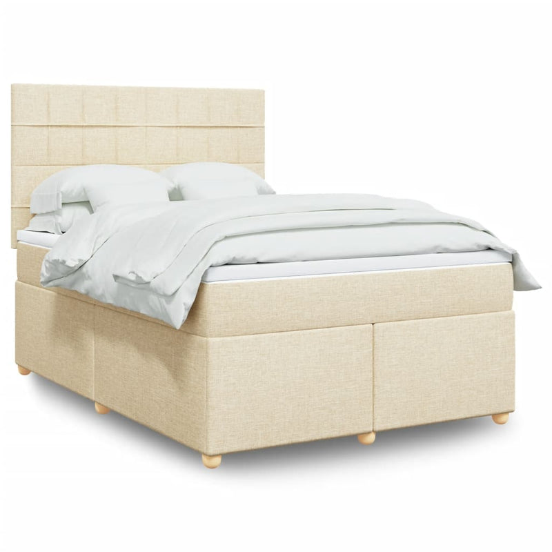 Pat box spring cu saltea, crem, 160x200 cm, material textil