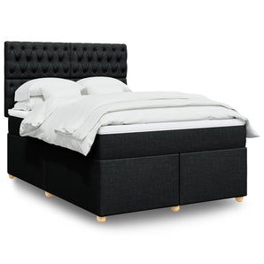 Pat box spring cu saltea, negru, 160x200 cm, textil
