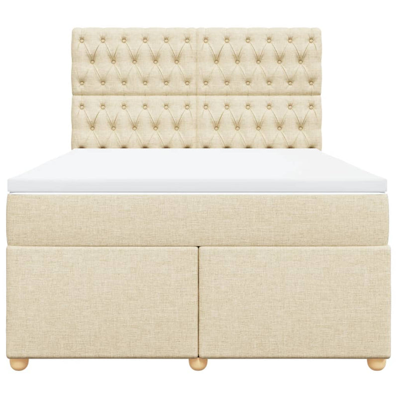 Pat box spring cu saltea, crem, 160x200 cm, material textil