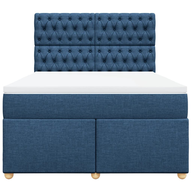 Pat continental cu saltea, albastru, 160x200cm, material textil