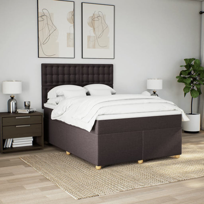 Pat box spring cu saltea, maro închis, 160x200 cm, textil