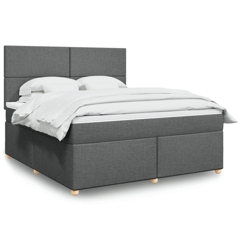 Pat box spring cu saltea, gri închis, 180x200 cm, textil
