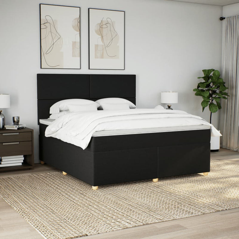 Pat box spring cu saltea, negru, 180x200 cm, catifea