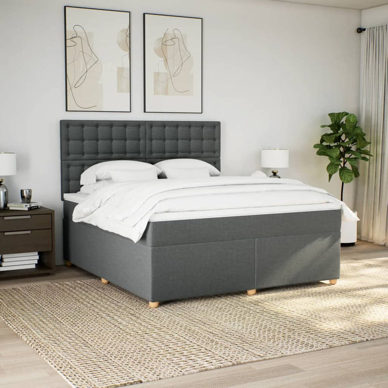 Pat box spring cu saltea, gri închis, 180x200 cm, textil