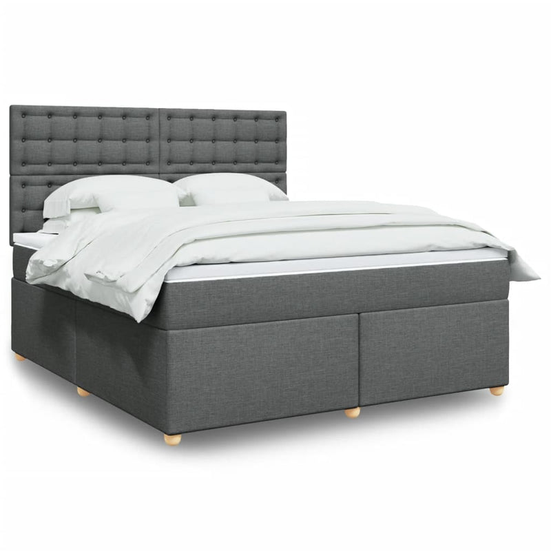 Pat box spring cu saltea, gri închis, 180x200 cm, textil