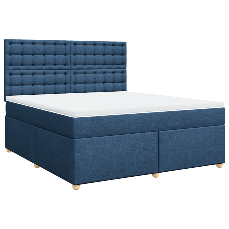 Pat box spring cu saltea, albastru, 180x200 cm, material textil