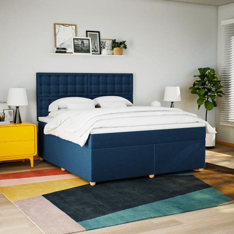 Pat box spring cu saltea, albastru, 180x200 cm, material textil