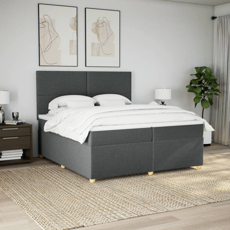 Pat box spring cu saltea, gri închis, 200x200 cm, textil