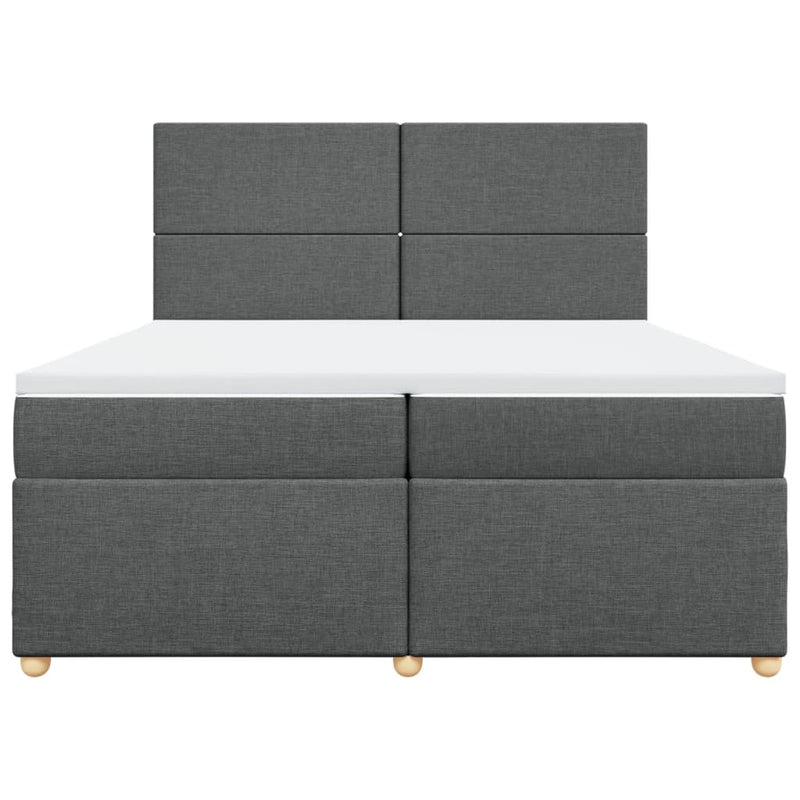 Pat box spring cu saltea, gri închis, 200x200 cm, textil