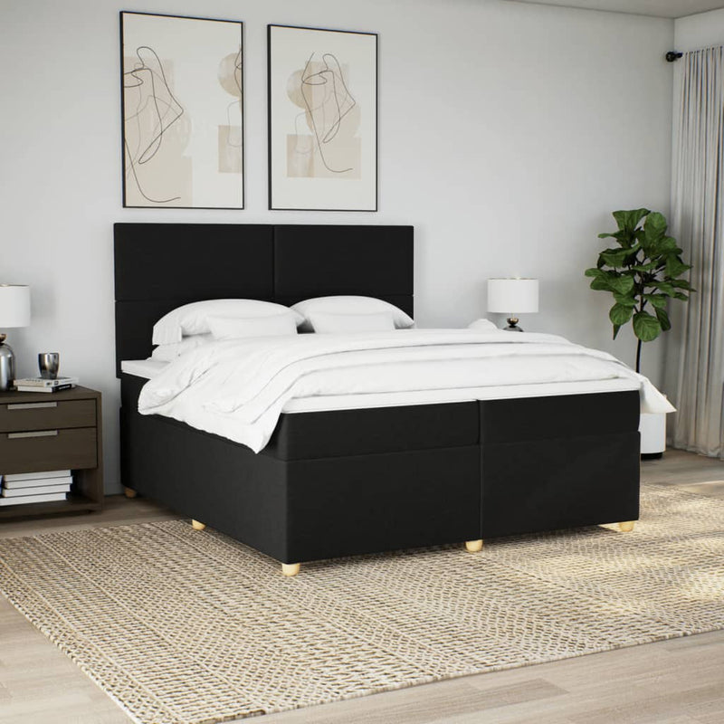 Pat box spring cu saltea, negru, 200x200 cm, textil