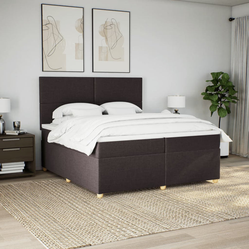 Pat box spring cu saltea, maro închis, 200x200 cm, textil
