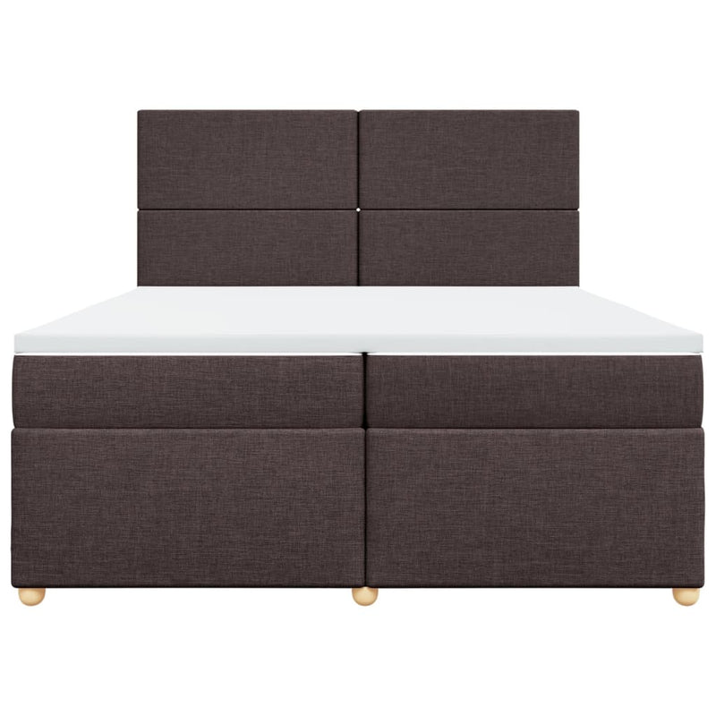 Pat box spring cu saltea, maro închis, 200x200 cm, textil