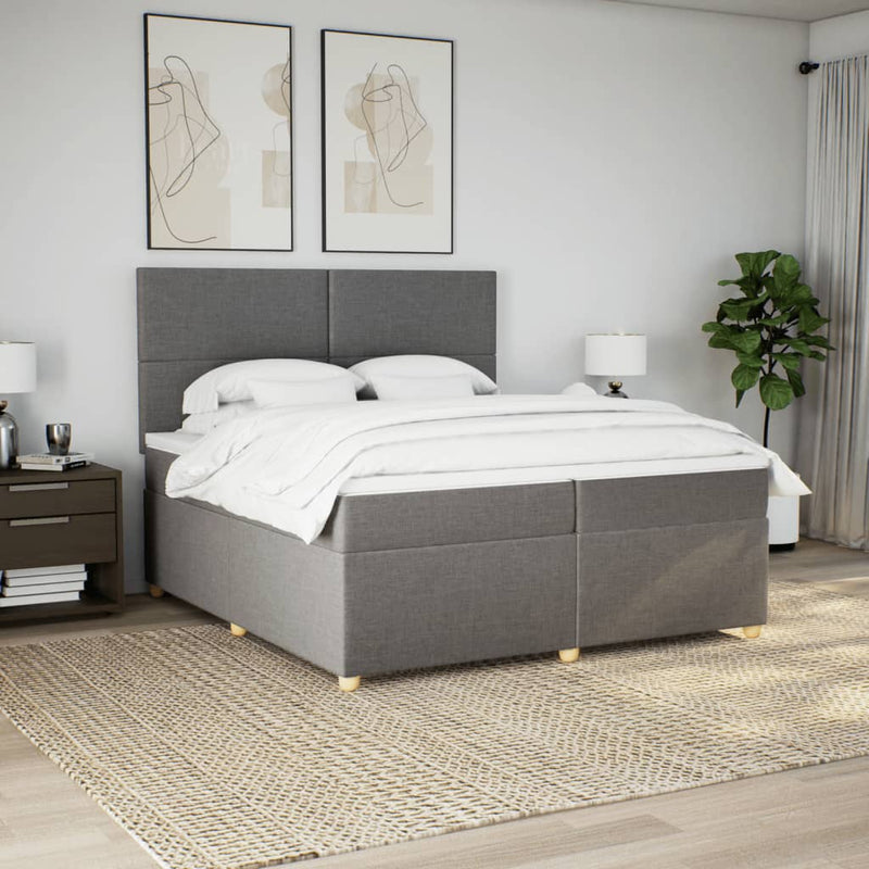 Pat box spring cu saltea, gri taupe, 200x200 cm, textil