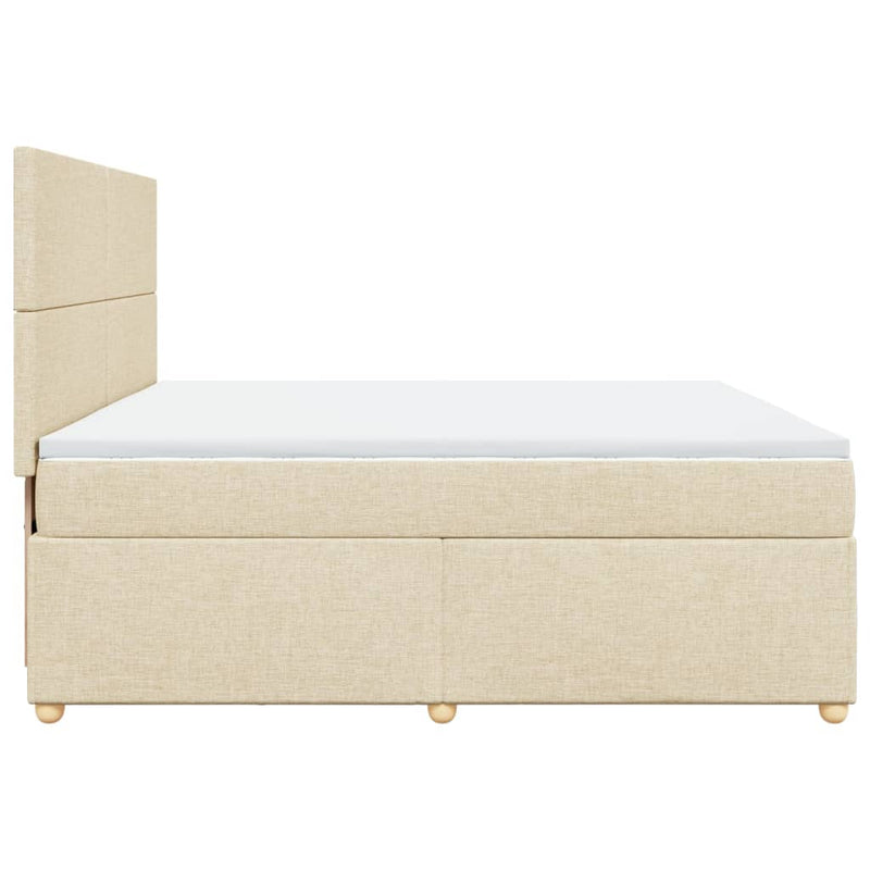 Pat box spring cu saltea, crem, 200x200 cm, textil